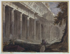 Antique Ruins with Figures Contemplating by Charles Michel Ange Challe