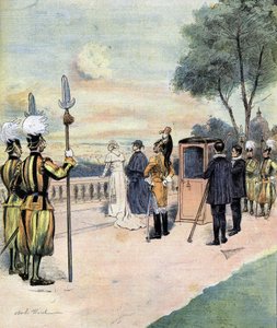 Pope Leo XIII in the Vatican Gardens in 1893 drawing by Mr. CH Morel by Charles Morel