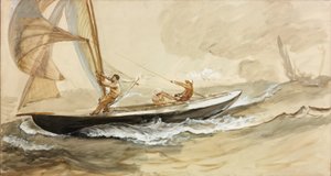 Study of a Racing Yacht by Charles Napier Hemy