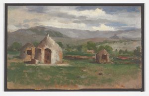 Landscape Sketch with Primitive Huts, Provence by Charles Nègre