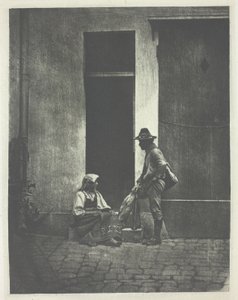 Standing Pifferaro and Seated Italian Peasant Woman, in the Courtyard of 21 Quai Bourbon by Charles Nègre