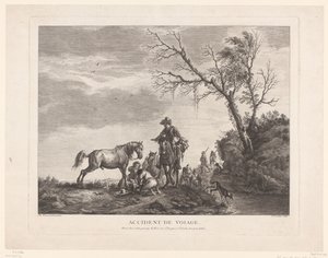 Travelers During a Stop (title on object: Accident de Voyage) by Charles Nicolas Cochin (II)