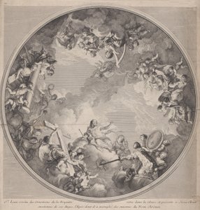 Saint Louis presenting his sword to Christ, after a ceiling design, 1755-90 by Charles Nicolas Cochin