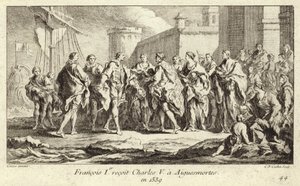 King Francis I of France Receiving the Emperor Charles V at Aigues-Mortes by Charles Nicolas II Cochin