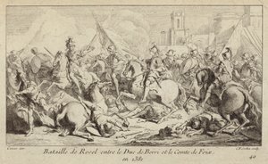 The armies of the Duke of Berry and the Count of Foix fighting at the Battle of Revel, France