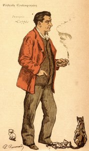 François Coppée Smoking a Cigarette and with Cats by Charles Paul Renouard