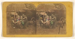 Family Group in Front of a Wagon, Father and Child on Makeshift See-Saw by Charles Peeters