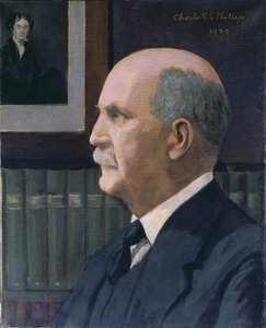 William Henry Bragg with a picture of Michael Faraday in the background, 1939