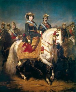 Military parade reviewed by Kings Isabella II of Spain by Charles Porion