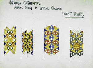 Orvieto Cathedral, Mosaic Bands in Spiral Column, Front Door, 1891