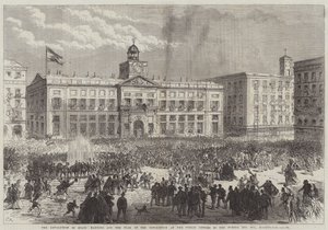 The Revolution in Spain, hanging out the Flag of the Revolution at the Public Offices in the Puerta del Sol, Madrid by Sir John Charles Robinson