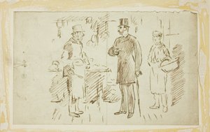 Gent in Tall Hat Addressing Butcher