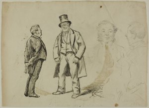 Sketch of Two Standing Men and Two Portraits