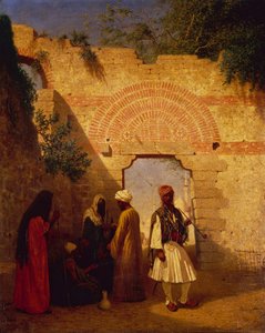 Arabs in Front of a Gate, Damascus, Syria by Charles Theodore  Frere