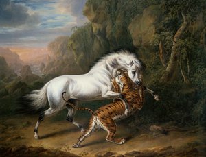 A Tiger attacking an Arab Stallion, 1824 by Charles Towne