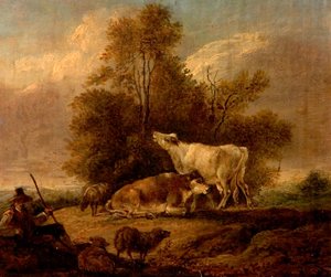 Landscape with Cattle and Figures by Charles Towne