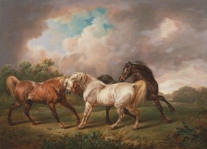 Three Horses in a Stormy Landscape by Charles Towne