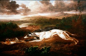 Two Greyhounds Coursing a Hare by Charles Towne