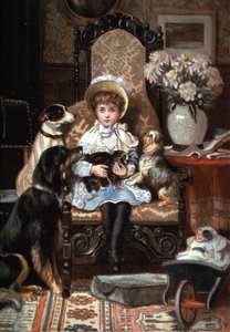 Doddy and Her Pet, c.1885 (illustration) by Charles Trevor (after) Garland