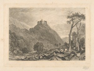 Okehampton Castle, on the River Okement by Charles Turner