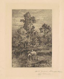 Landscape with Horses Drinking by Charles Volkmar