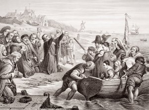 Departure of the Pilgrim Fathers from Delft Haven in July 1620 (engraving)
