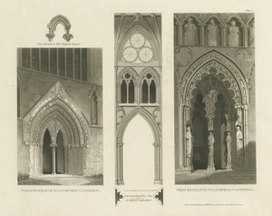 Lichfield Cathedral - West Entrance, North Entrance and Nave (engraving) by Charles Wild