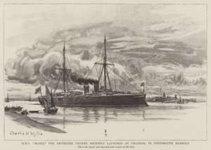HMS Blake, the Protected Cruiser recently launched at Chatham, in Portsmouth Harbour