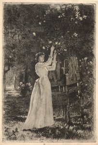 A Young Woman Picking Blossoms from a Tree by Charles Yardley Turner