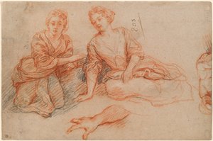 Two Young Women Seated on the Ground