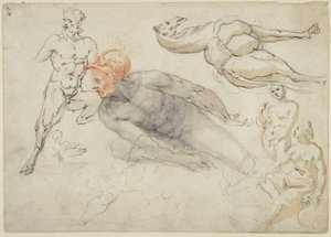 Studies of Male and Female Nudes, a Satyr, and a Camel (recto); Statue of Marcus Aurelius (verso) by Cherubino Alberti