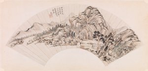 Fan depicting a landscape