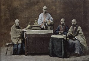 A group of Chinese bonzes; engraved and printed by Gilot; 1896 by Chinese School