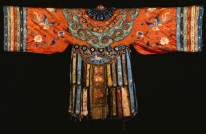 A red satin cloak, possibly a marriage cloak