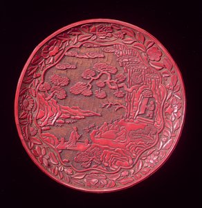 Carved Cinnabar Dish, Late Yuan to Early Ming Dynasty