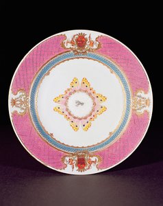 Dinner plate painted in Famille Rose enamels with the arms of the Grimaldi di Castro, Yongzheng period c.1735