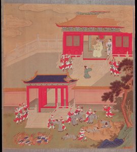 Emperor Chin Wang Ti (r.221-210 BC) Burning All Chinese Books and Throwing the Academics into a Deep Ravine, from a History of Chinese Emperors in 213 BC by Chinese School