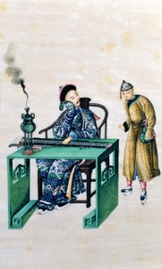 Man with a Long Zither at a Table, with a Servant