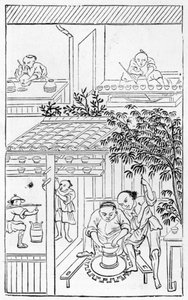 Turning basins, from a series of illustrations on the manufacture of china by Chinese School