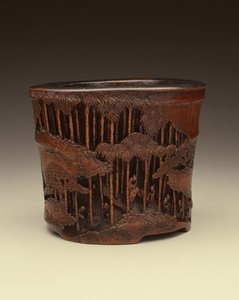Large brushpot with the Seven Sages of the Bamboo Grove at their literary pursuits within a bamboo forest, Kang-hsi period, Ching dynasty