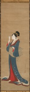 Beauty Replacing Her Hairpin by Chobunsai Eishi