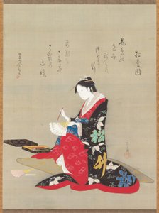 Beauty Writing a Poem on a Fan