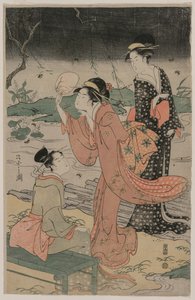 Women Beside a Stream Chasing Fireflies, mid 1790s by Chobunsai Eishi