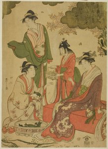 Women Viewing Cherry Blossoms by Chobunsai Eishi