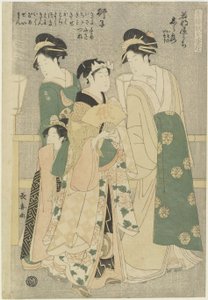 Three Courtesans of Wakafune-ya House: Shiratsuyu, Isono and Isoji, c. 1794 by Choki Eishusai