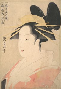 Large Head and Bust Portrait of the Oiran Hanaogi of Ogiya, probably 1798 by Chokosai Eisho