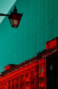 Teal and Red Urban Reflection