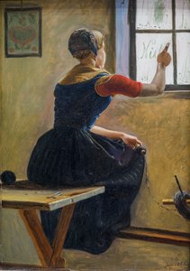 A Young Peasant Girl from Jutland Writes the Name of Her Friend on a Misted Windowpane