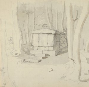 A Stone Tomb in a Forest, verso: Study of a Flower