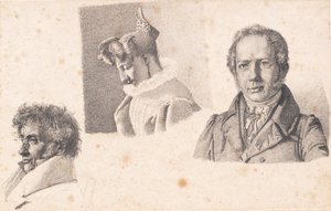 Sheet with Three Portraits: Baker Købke, Sophie Krohn, and N. Feilberg